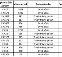 Die Tabelle zeigt die Arten von Grundstücken und die Miteigentumsanteile von Ackerland und Grünland.