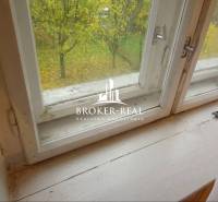 Blick aus dem Fenster in einem Einfamilienhaus mit Aussicht auf den Herbstgarten und einen Baum.