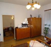 Wohnzimmer in einem Einfamilienhaus mit Holzschränken, Sofa und Pflanze.