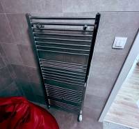 Badezimmer mit Handtuchhalter in Büros, Boden mit Holzdekor.