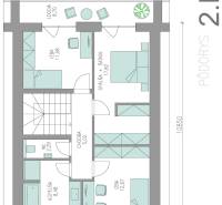 Grundriss des zweiten Obergeschosses eines Einfamilienhauses mit Loggia und zwei Zimmern.