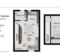 Grundriss eines zweistöckigen Maisonette-Wohnung in der Jarková-Straße in Prešov mit Terrasse und Parkplatz.