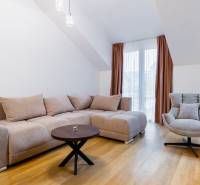 Helles Wohnzimmer mit Sofa, Sessel und Holzboden in einer Einzimmerwohnung.