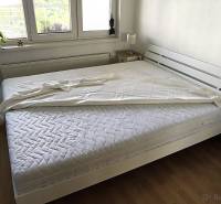 Stilvolles Schlafzimmer in einer 2-Zimmer-Wohnung mit Holzboden.