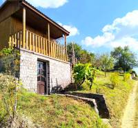 Auf dem Bild ist eine Holzhütte, umgeben von Grün und einer angrenzenden Straße.