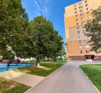 Wohngebäude auf der L. Novomeského in Senica mit Spielplatz und Bäumen in der Umgebung.