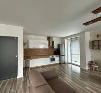 Wohnzimmer mit Küchenzeile und Holzboden in einer 3-Zimmer-Wohnung.