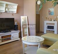 Wohnzimmer mit Fernseher, Kamin und Holzboden in einer Zweizimmerwohnung.