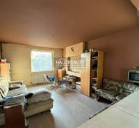 Wohnzimmer mit Sofa, Möbeln und Küchenzeile in einem Einfamilienhaus.