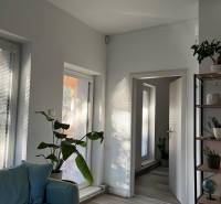 Helles Wohnzimmer mit Pflanzen, Sofa und Holzdekorboden in einer 4-Zimmer-Wohnung.