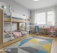 Kinderzimmer mit Etagenbett, buntem Teppich und Schreibtisch in einer 3-Zimmer-Wohnung.