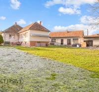 Ein Einfamilienhaus in der Nemečkovská-Straße in Prašice mit einem großen Garten und Gebäuden im Hintergrund.