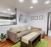 Wohnzimmer in einer 3-Zimmer-Wohnung mit Holzboden und einer bequemen Couch.