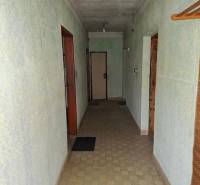 Ein Flur in einem Einfamilienhaus mit hellgrünen Wänden, Fliesenboden und einfacher Beleuchtung.