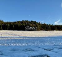 Verschneite Wohngebiete in Dolná Lehota, umgeben von Wald und blauem Himmel.