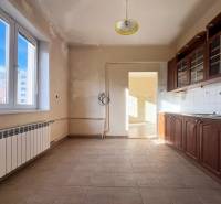 Küche in einer Wohnung mit 5 oder mehr Zimmern mit Holzdekor und großem Fenster.