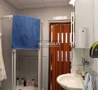 Badezimmer mit Dusche in der Hütte, ausgestattet mit Waschbecken und Aufbewahrungsschränken.