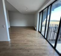 Helles Wohnzimmer einer 2-Zimmer-Wohnung mit Holzboden und großen Fenstern.