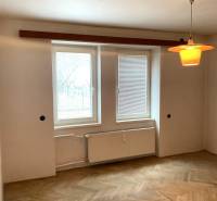 Ein Zimmer mit hellem Boden in Holzoptik, Heizkörper und Beleuchtung in einer 2-Zimmer-Wohnung.