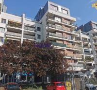 Wohnhaus mit Grünflächen in der Drieňová-Straße, Bratislava - Ružinov, Parkplätze vorne.