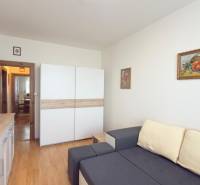 Wohnzimmer mit Sofa, Schrank und Holzboden in einer 3-Zimmer-Wohnung.