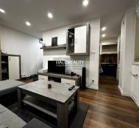 1-Zimmer-Wohnung mit moderner Einrichtung, Boden mit Holzdekor, gemütliche Beleuchtung.