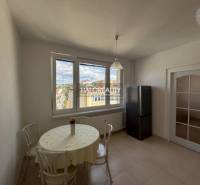 Essbereich mit Fenster, Tisch und Stühlen in einer Einzimmerwohnung.