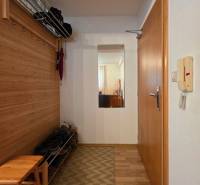 Diele mit Garderobe, Spiegel und Schuhschrank, Boden mit Holzdekor in der Ferienwohnung.