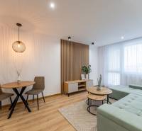 Wohnzimmer in einer 2-Zimmer-Wohnung mit Holzboden, bequemer Couch und Couchtisch.