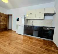 Küche in einer 2-Zimmer-Wohnung mit Holzboden und Einrichtung.