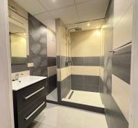 Badezimmer mit Dusche und Waschbecken in einer 3-Zimmer-Wohnung.