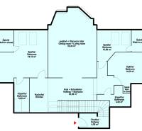 Grundriss einer 4-Zimmer-Wohnung mit Küche, Wohnzimmer, Badezimmern und Kleiderschränken.