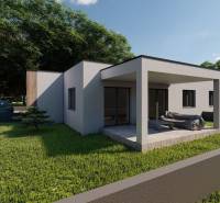 Ein Einfamilienhaus in Žihárec mit Terrasse und Garten, umgeben von Grün und Autos.