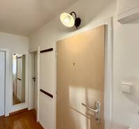 Flur in einer 3-Zimmer-Wohnung mit Holzboden und einem Wandbild.