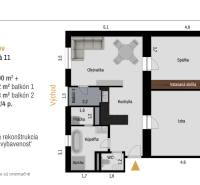 Grundriss einer 3-Zimmer-Wohnung in der Budovateľská-Straße in Prešov, Fläche 90 m².