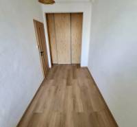 Flur in einer 4-Zimmer-Wohnung mit Holzboden und Einbauschrank.