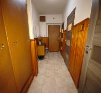 Ein Flur mit Holzvertäfelung und Einbauschränken in einer 3-Zimmer-Wohnung.