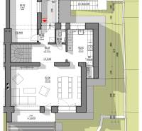 Grundriss des zweiten Obergeschosses eines Einfamilienhauses mit Garage und Wohnräumen.