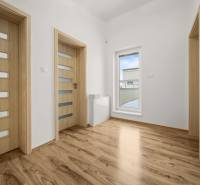 Innenraum eines Einfamilienhauses mit Holzboden und Türen mit Verglasung.