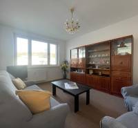 Wohnzimmer in einer 3-Zimmer-Wohnung mit Sofa, Sesseln und Wohnwand.