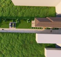 Luftaufnahme des Zufahrtswegs, der Autos und des Grüns bei der 2-Zimmer-Wohnung in der Litoměřická-Straße in Topoľčianky.