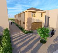 Ein zweistöckiges Gebäude mit einer Straße in der Litoměřická-Straße in Topoľčianky, umgeben von Bäumen.