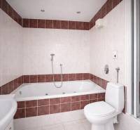 Badezimmer in einer 3-Zimmer-Wohnung, mit Eckbadewanne, Duschkabine und Waschbecken.