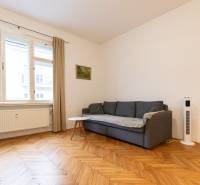 Wohnzimmer in einer 2-Zimmer-Wohnung mit Sofa und Holzboden.