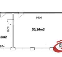 Grundriss eines Büros mit einer Fläche von 64,76 m², aufgeteilt in zwei Räume.