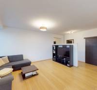 Wohnzimmer mit Sofa, Holzboden, Fernseher, 4-Zimmer-Wohnung.