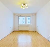 Ein Raum mit einem Boden in Holzoptik und einem Fenster in einer 3-Zimmer-Wohnung.