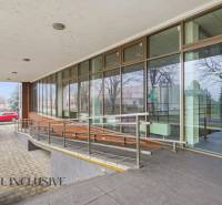 Eingangsbereiche von Geschäftsräumen in Topoľníky mit Rampe und verglaster Fassade.