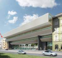 Ein Gebäude mit moderner Architektur an der Rázusovo nábrežie in Bratislava - Altstadt.