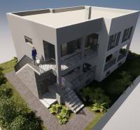 Ferienwohnung in Čiovo mit Terrasse und Treppe, umgeben von Grün.